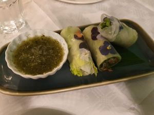 Pea flowers rolls at Mali Vegan Thai in South West London