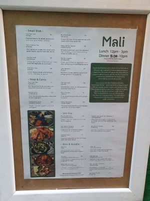 Menu at Mali Vegan Thai in South West London