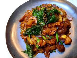 Drunken noodles at Mali Vegan Thai in South West London