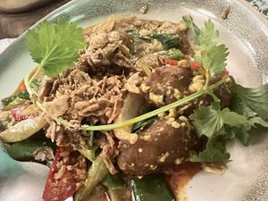 Curry stir fry “crab"  at Mali Vegan Thai in South West London