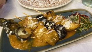 Mushroom and tofu skewers   at Mali Vegan Thai in South West London