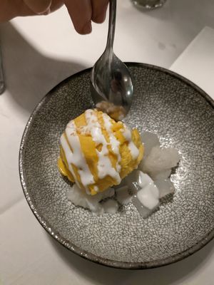 Mango sticky rice at Mali Vegan Thai in South West London