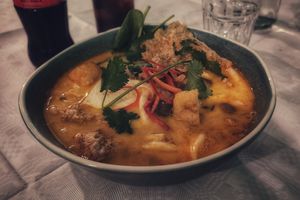 Tom yum noodle soup at Mali Vegan Thai in South West London