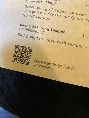 QR code to view picture menu  at Mali Vegan Thai in South West London