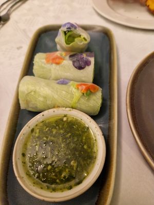 Fresh pea flowers veg rolls at Mali Vegan Thai in South West London