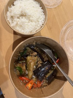 Aubergine stir fry  at Mali Vegan Thai in South West London