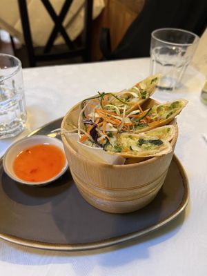 Por Pia Krob (spring rolls)  at Mali Vegan Thai in South West London