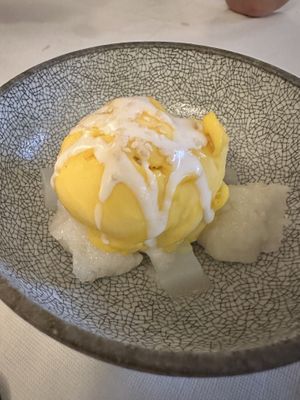 Mango ice cream sticky rice  at Mali Vegan Thai in South West London