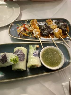 Fresh spring rolls and skewers   at Mali Vegan Thai in South West London