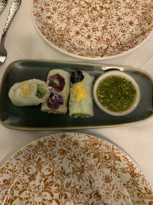 Pea flower veggie rolls  at Mali Vegan Thai in South West London