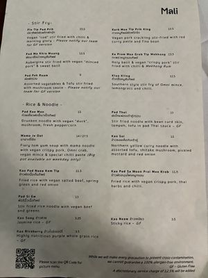 Menu  at Mali Vegan Thai in South West London
