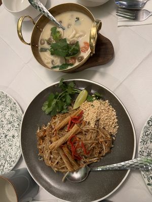 Pad Thai and Tom Kha soup  at Mali Vegan Thai in South West London