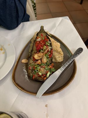 aubergine dish  at Mali Vegan Thai in South West London