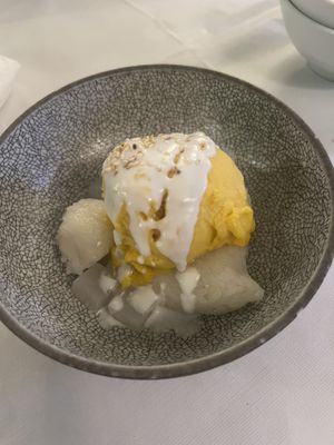 Mango ice cream and sticky rice   at Mali Vegan Thai in South West London