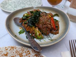 Beef in red curry with brussel sprouts at Mali Vegan Thai in South West London