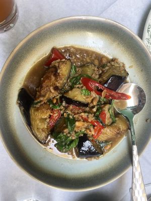Eggplant and mince   at Mali Vegan Thai in South West London