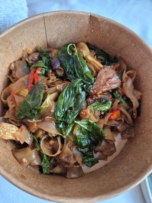 Drunken noodles at Mali Vegan Thai in South West London