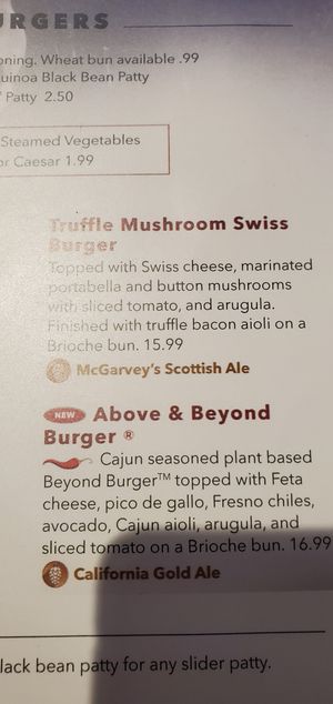 Above and beyond burger can be made vegan. at Oggi's - Barstow in Barstow