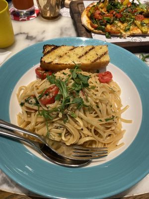 Vegan Aglio oil spaghetti! We ordered with the flakes on the side  at Oolaa - Tung Chung in Outlying Islands