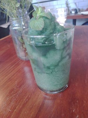 Fresh frozen spirulina crusha (slushie) at Fresh Earth Food Store in Johannesburg