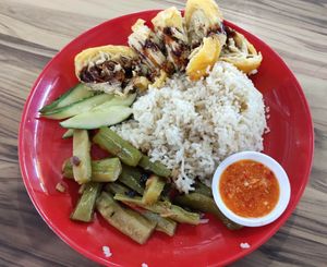 Chicken Rice $3 + added Fried Bittergourd $1 at Vegetarian 素食 - Geylang Bahru in Central Singapore