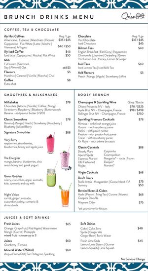 Brunch Drinks Menu at Oolaa - TKO in New Territories