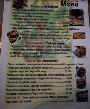 Menu at El Rincon Colombiano in El Valle De Anton