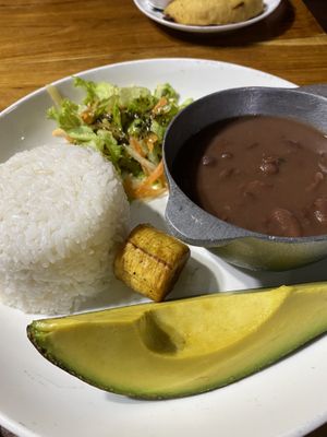 Beans, rice + salad  at El Rincon Colombiano in El Valle De Anton