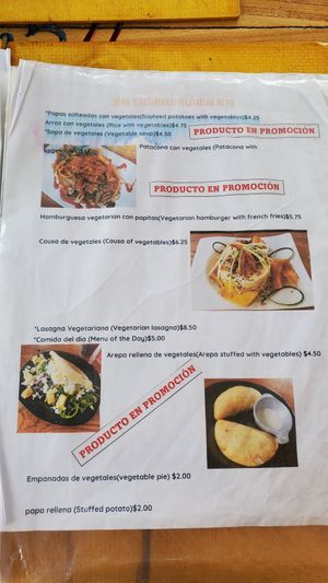 Veg menu at El Rincon Colombiano in El Valle De Anton