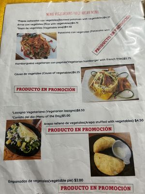 Vegetarian/ vegan menu at El Rincon Colombiano in El Valle De Anton