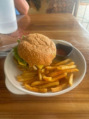 Veggie hamburger at El Rincon Colombiano in El Valle De Anton