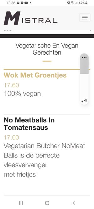 Menu at MISTRAL in Bree