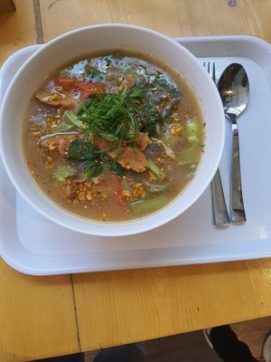 Vegan sausage soup(mouth watering 😋❤️) at Always Happy Food co. in Kathmandu