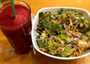 Salad and fresh juice at Always Happy Food co. in Kathmandu