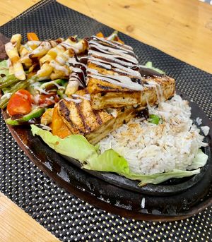 Barbecue tofu sizzler    at Always Happy Food co. in Kathmandu