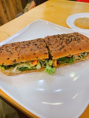 Mushroom BBQ sandwich (🥜)  at Always Happy Food co. in Kathmandu