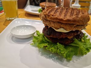 Vegan steak burger at Always Happy Food co. in Kathmandu