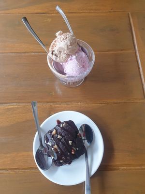 Brownie & ice cream (date and raspberry). at Always Happy Food co. in Kathmandu
