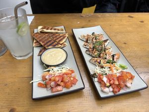 Garlic bread and fried tofu starters  at Always Happy Food co. in Kathmandu