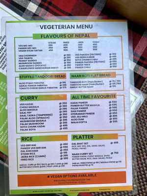 Vegetarian Nepali menu that can be veganized  at Always Happy Food co. in Kathmandu