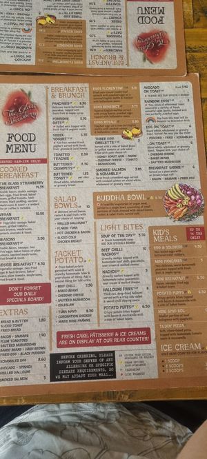 Food menu 1 at The Glass Strawberry  in Doncaster