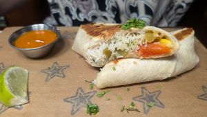 Burrito Monterrey  veggie y salsa picante at Foster's Hollywood in Vinaros