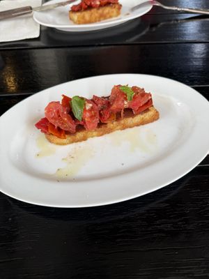 Bruschetta without cheese but tasty  at Olivia Zachariasbryggen in Bergen