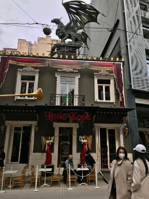 Outside Dragon decor. at Little Kook in Athens