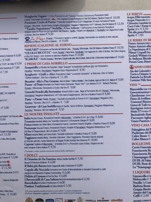 Menu at Pizzeria Gino Sorbillo in Naples