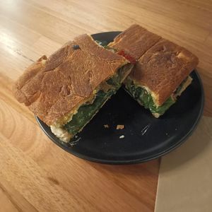 Vegan Mediterranean focaccia at Realfoods Organic Cafe in Melbourne
