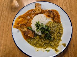 Butter beans stew? and dahl $9.90: tasty at Realfoods Organic Cafe in Melbourne