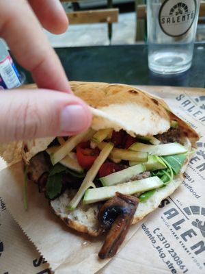 Pizza bread sandwich with mushrooms at Salento in Thessaloniki