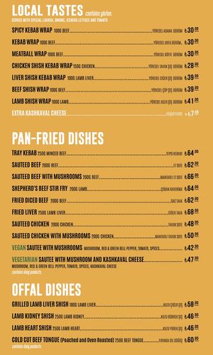 Menu as of Dec 2021 at Kimyon Kadiköy in Istanbul