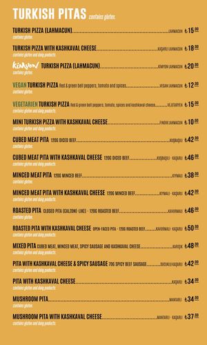 Menu as of Dec 2021 at Kimyon Kadiköy in Istanbul